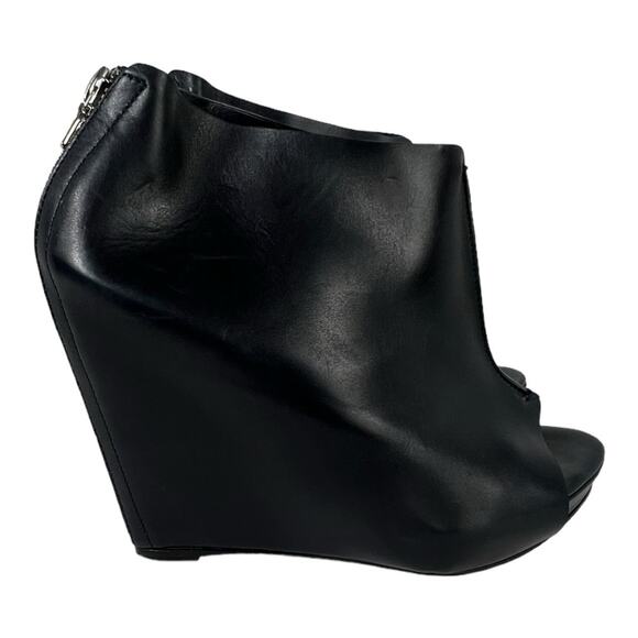 Jenni Kayne Open Toe Black Italian Leather Wedge Booties with Zipper Size 39/9 - Picture 5 of 10